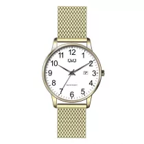   Q&Q férfi fémcsatos karóra, quartz, arany színű tok és csat, fehér számlap, BL76J804Y