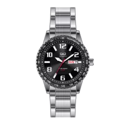   Ceas bărbătesc Q&Q, mecanism quartz, carcasă și brățară argintie, cadran negru, A194J800Y
