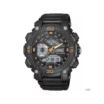   Ceas bărbătesc Q&Q plastic, mecanism quartz/LCD, carcasă și brățară neagră/portocalie, GW87J009Y