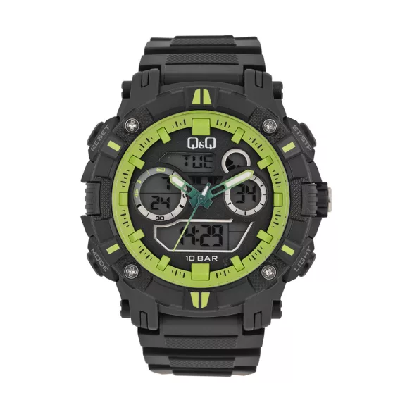 Ceas bărbătesc Q&Q plastic, mecanism quartz/LCD, culoare neagră/verde, GW88J007Y