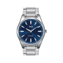   Ceas bărbătesc Q&Q, mecanism quartz, carcasă și brățară argintie, cadran albastru, QA54J802Y