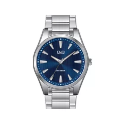   Ceas bărbătesc Q&Q, mecanism quartz, carcasă și brățară argintie, cadran albastru, QA54J802Y