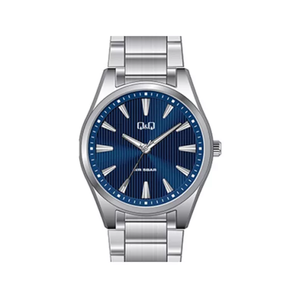 Ceas bărbătesc Q&Q, mecanism quartz, carcasă și brățară argintie, cadran albastru, QA54J802Y
