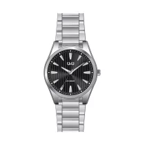   Ceas bărbătesc Q&Q, mecanism quartz, carcasă și brățară argintie, cadran negru, QA54J803Y