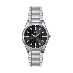   Ceas bărbătesc Q&Q, mecanism quartz, carcasă și brățară argintie, cadran negru, QA54J803Y