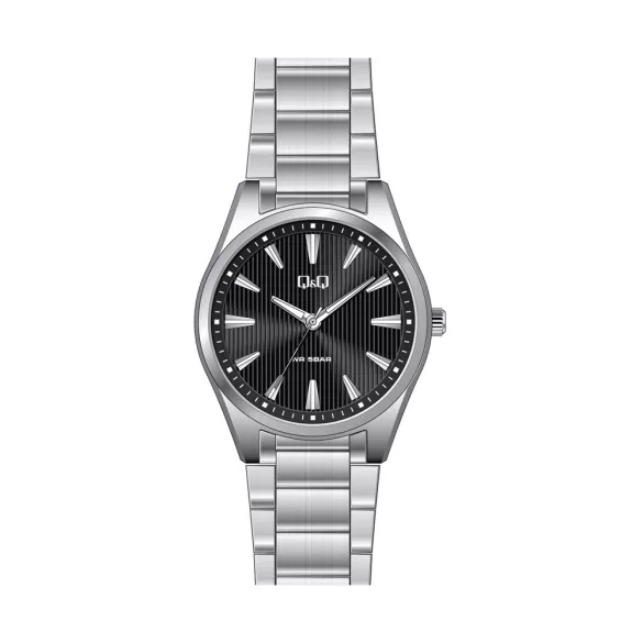 Ceas bărbătesc Q&Q, mecanism quartz, carcasă și brățară argintie, cadran negru, QA54J803Y