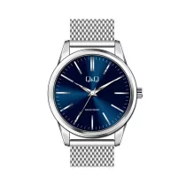   Ceas bărbătesc Q&Q, mecanism quartz, carcasă și brățară argintie, cadran albastru, QB02J801Y