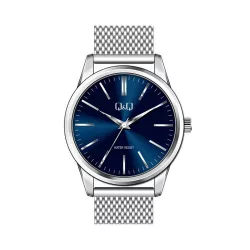   Ceas bărbătesc Q&Q, mecanism quartz, carcasă și brățară argintie, cadran albastru, QB02J801Y