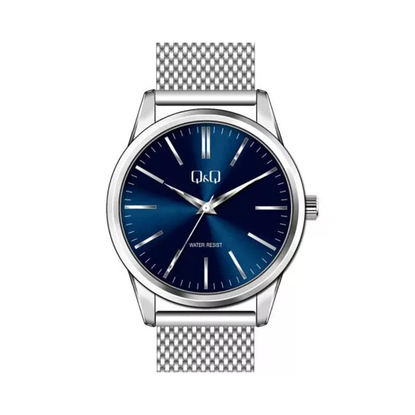 Ceas bărbătesc Q&Q, mecanism quartz, carcasă și brățară argintie, cadran albastru, QB02J801Y