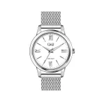   Ceas de damă Q&Q, mecanism quartz, carcasă și brățară argintie, cadran alb, QB03J800Y
