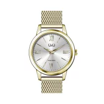   Ceas de damă Q&Q, mecanism quartz, carcasă și brățară aurie, cadran argintiu, QB03J803Y
