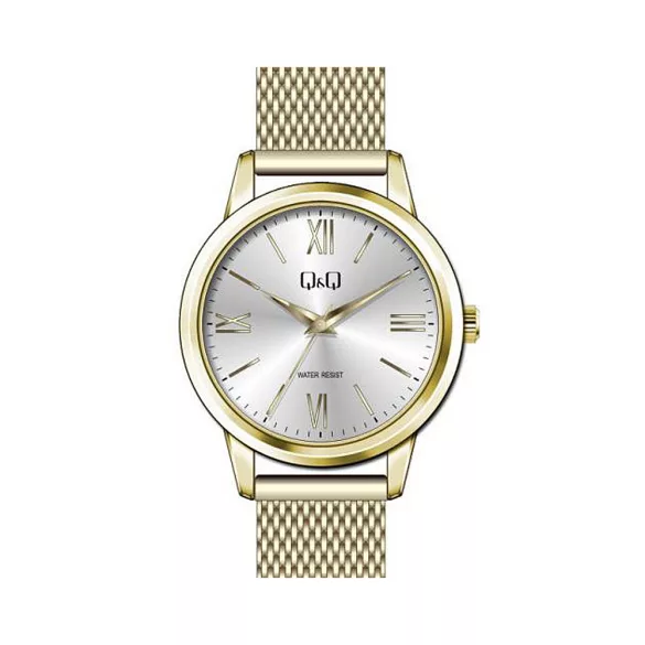 Ceas de damă Q&Q, mecanism quartz, carcasă și brățară aurie, cadran argintiu, QB03J803Y