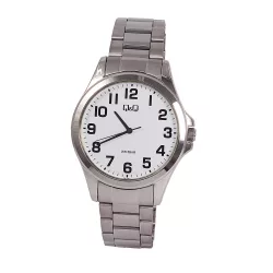   Ceas bărbătesc Q&Q, mecanism quartz, carcasă și brățară argintie, cadran alb, QB12J801Y