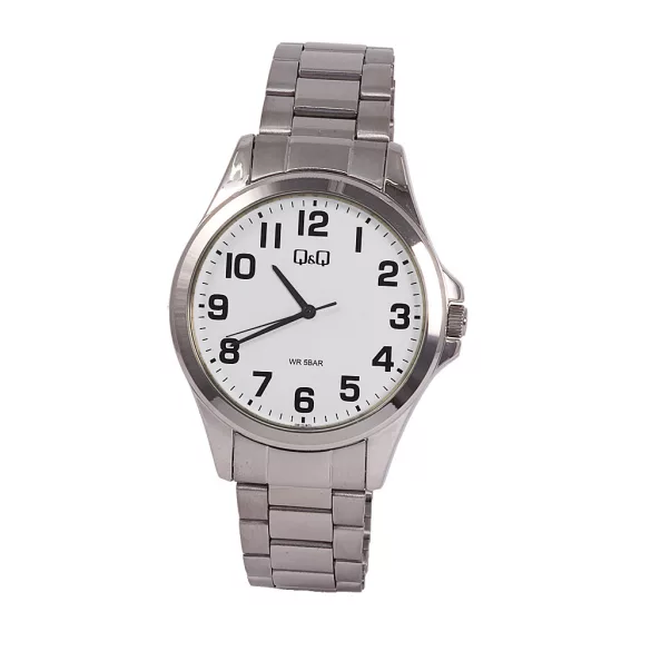 Ceas bărbătesc Q&Q, mecanism quartz, carcasă și brățară argintie, cadran alb, QB12J801Y