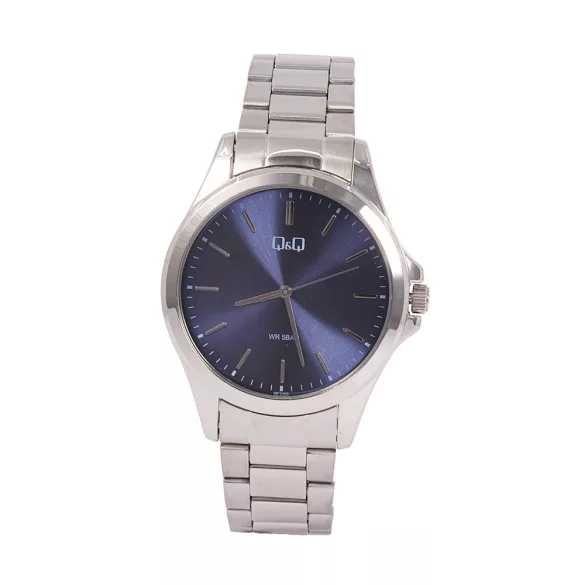 Ceas bărbătesc Q&Q, mecanism quartz, carcasă și brățară argintie, cadran albastru, QB12J802Y