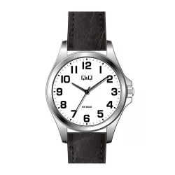  Ceas bărbătesc Q&Q, mecanism quartz, carcasă argintie, curea neagră, cadran alb, QB12J807Y
