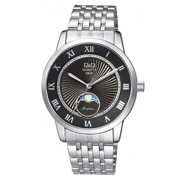 Ceas bărbătesc Q&Q, mecanism quartz, carcasă și brățară argintie, cadran gri, QZ10J208Y
