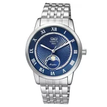   Ceas bărbătesc Q&Q, mecanism quartz, carcasă și brățară argintie, cadran albastru, QZ10J218Y