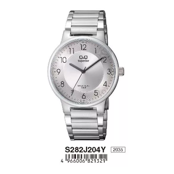 Ceas bărbătesc Q&Q Superior, mecanism quartz, carcasă și brățară argintie, cadran argintiu, S282J204Y