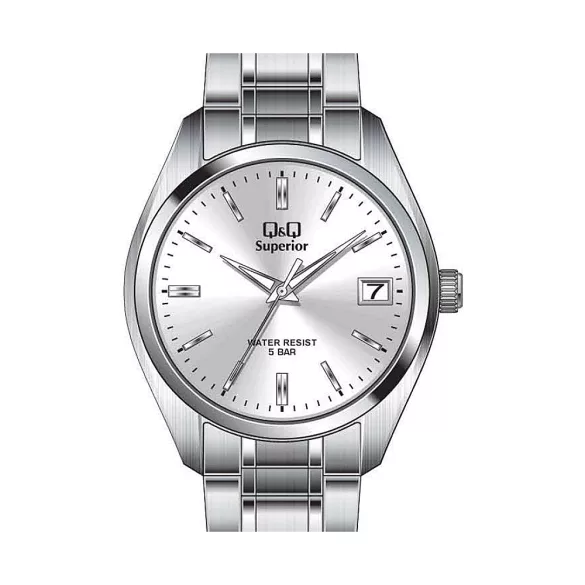 Ceas bărbătesc Q&Q Superior, mecanism quartz, carcasă și brățară argintie, cadran argintiu, S286J201Y
