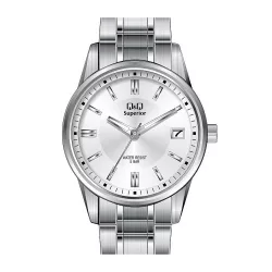   Ceas bărbătesc Q&Q Superior, mecanism quartz, carcasă și brățară argintie, cadran alb, S290J201Y
