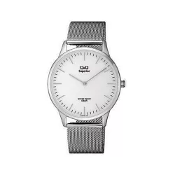   Ceas bărbătesc Q&Q Superior, mecanism quartz, carcasă și brățară argintie, cadran alb, S306J201Y