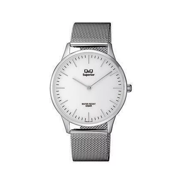Ceas bărbătesc Q&Q Superior, mecanism quartz, carcasă și brățară argintie, cadran alb, S306J201Y