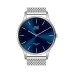   Ceas bărbătesc Q&Q Superior, mecanism quartz, carcasă și brățară argintie, cadran albastru, S306J212Y