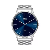   Ceas bărbătesc Q&Q Superior, mecanism quartz, carcasă și brățară argintie, cadran albastru, S306J212Y