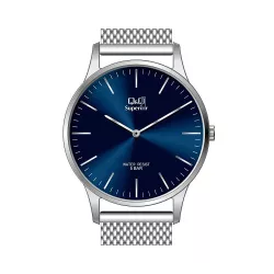   Ceas bărbătesc Q&Q Superior, mecanism quartz, carcasă și brățară argintie, cadran albastru, S306J212Y