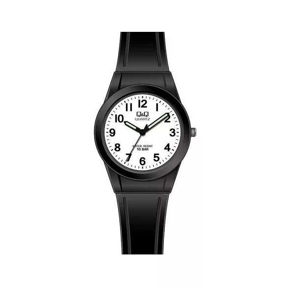 Ceas bărbătesc Q&Q plastic, mecanism quartz, carcasă și brățară neagră, cadran alb, VQ50J827Y