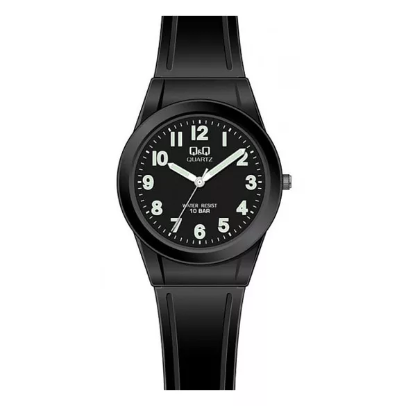 Ceas bărbătesc Q&Q plastic, mecanism quartz, carcasă și brățară neagră, cadran negru, VQ50J828Y