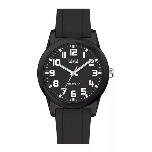 Ceas bărbătesc Q&Q plastic, mecanism quartz, carcasă și brățară neagră, cadran negru, VR35J808Y