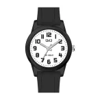   Ceas bărbătesc Q&Q plastic, mecanism quartz, carcasă și brățară neagră, cadran alb, VR35J809Y