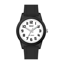   Ceas bărbătesc Q&Q plastic, mecanism quartz, carcasă și brățară neagră, cadran alb, VR35J809Y
