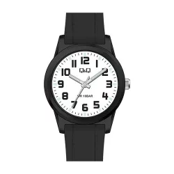   Ceas bărbătesc Q&Q plastic, mecanism quartz, carcasă și brățară neagră, cadran alb, VR35J809Y