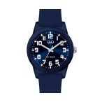   Ceas bărbătesc Q&Q plastic, mecanism quartz, carcasă și brățară albastră, cadran albastru, VR35J810Y