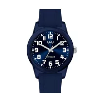   Ceas bărbătesc Q&Q plastic, mecanism quartz, carcasă și brățară albastră, cadran albastru, VR35J810Y