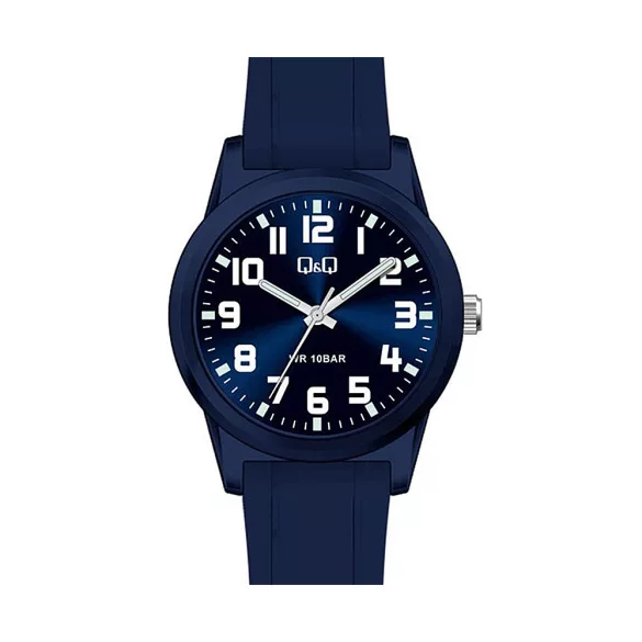Ceas bărbătesc Q&Q plastic, mecanism quartz, carcasă și brățară albastră, cadran albastru, VR35J810Y