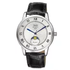   Ceas bărbătesc Q&Q, mecanism quartz, carcasă argintie, curea neagră, cadran alb, QZ10J307Y