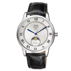   Ceas bărbătesc Q&Q, mecanism quartz, carcasă argintie, curea neagră, cadran alb, QZ10J307Y