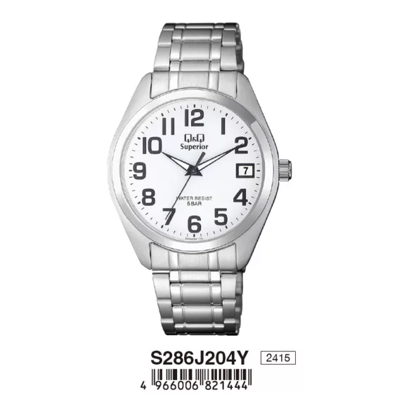 Ceas bărbătesc Q&Q Superior, mecanism quartz, carcasă și brățară argintie, cadran alb, S286J204Y