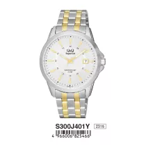   Ceas bărbătesc Q&Q Superior, mecanism quartz, carcasă argintie, brățară bicolor, cadran alb, S300J401Y