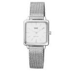   Ceas de damă Q&Q, mecanism quartz, carcasă și brățară argintie, cadran alb, QB51J201Y