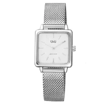   Ceas de damă Q&Q, mecanism quartz, carcasă și brățară argintie, cadran alb, QB51J201Y