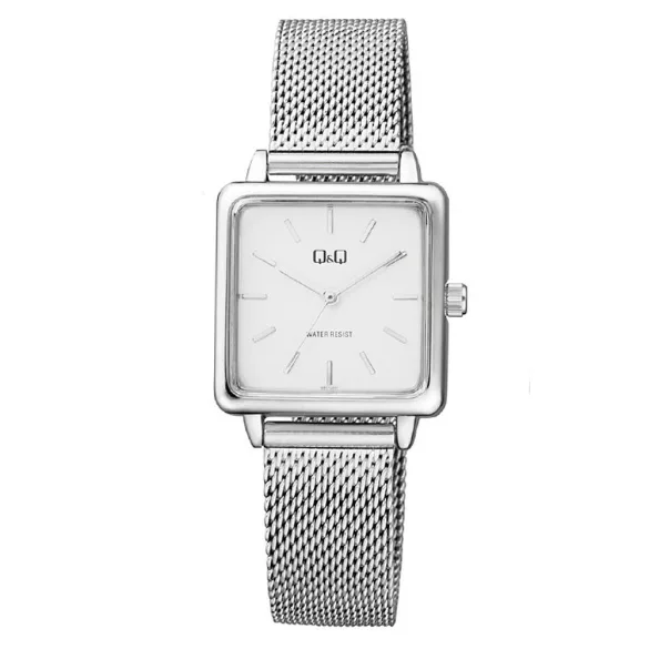 Ceas de damă Q&Q, mecanism quartz, carcasă și brățară argintie, cadran alb, QB51J201Y