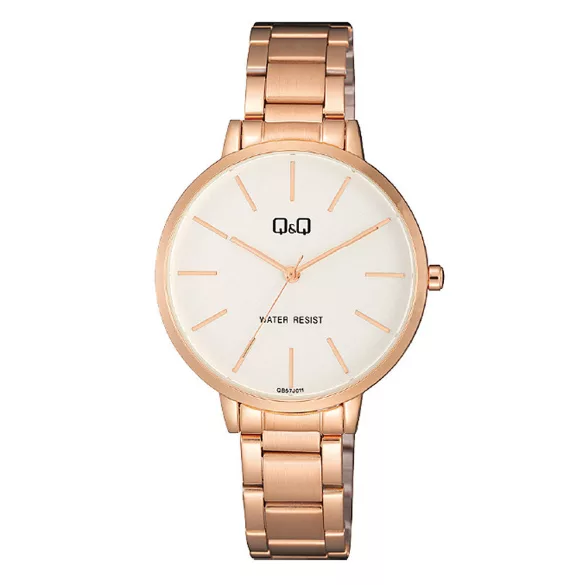 Ceas de damă Q&Q, mecanism quartz, carcasă și brățară rosegold, cadran alb, QB57J011Y