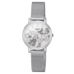  Ceas de damă Q&Q, mecanism quartz, carcasă și brățară argintie, cadran argintiu, QA21J231Y