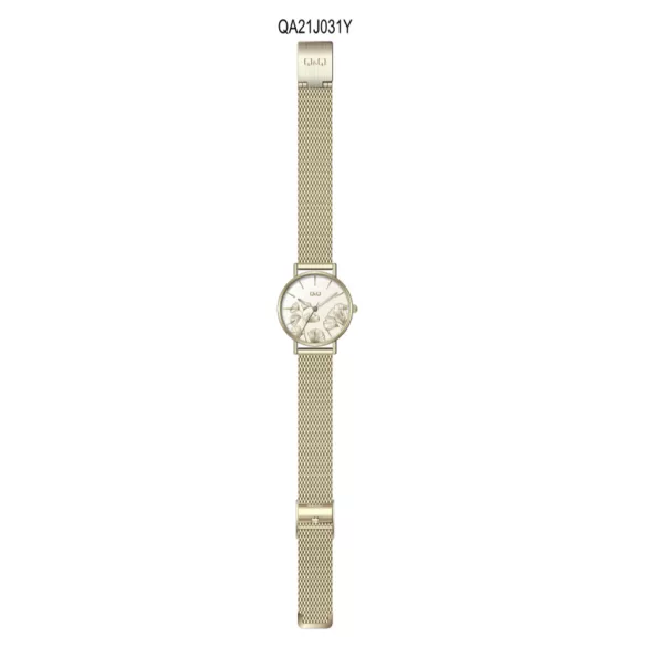 Ceas de damă Q&Q, mecanism quartz, carcasă și brățară aurie, cadran galben, QA21J031Y