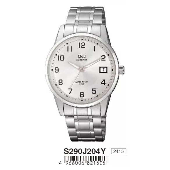 Ceas bărbătesc Q&Q Superior, quartz, carcasă și brățară argintie, cadran albastru S290J204Y